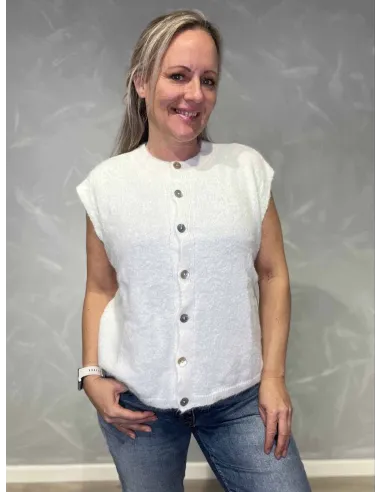 Hvid strikvest med knapper til kvinder – Tippy Collection