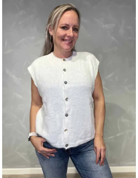 Hvid strikvest med knapper til kvinder – Tippy Collection