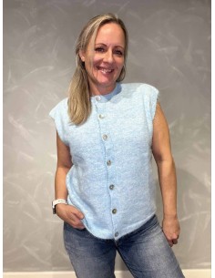 Lys blå strikvest med knapper til kvinder – Tippy Collection