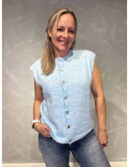 Lys blå strikvest med knapper til kvinder – Tippy Collection