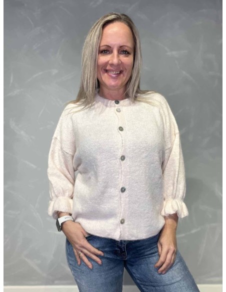 Rosa strik cardigan med klokkeærmer til kvinder – Tippy Collection