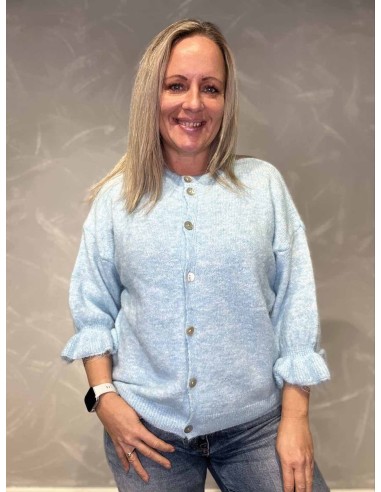 Lys blå strik cardigan med klokkeærmer til kvinder – Tippy Collection