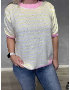 Stribet gul kortærmet strik til kvinder – Tippy Collection 2