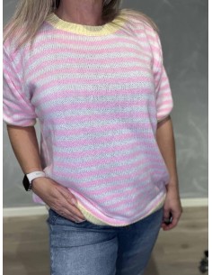 Stribet pink kortærmet strik til kvinder – Tippy Collection 2
