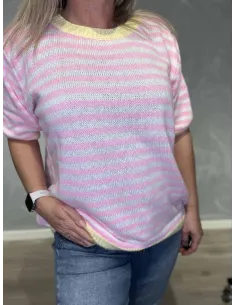 Stribet pink kortærmet strik til kvinder – Tippy Collection 2