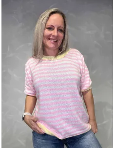 Stribet pink kortærmet strik til kvinder – Tippy Collection