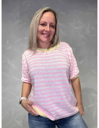 Stribet pink kortærmet strik til kvinder – Tippy Collection