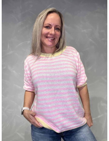 Stribet pink kortærmet strik til kvinder – Tippy Collection