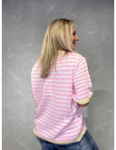 “Bagside af stribet pink kortærmet strik – TIPPY