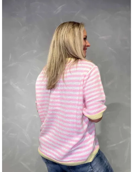 “Bagside af stribet pink kortærmet strik – TIPPY