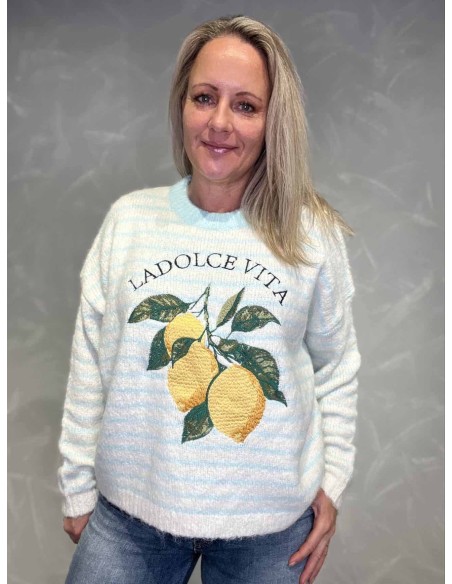 Blå strik med La Dolce Vita print til kvinder – Italian Select