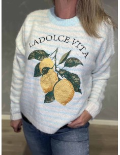 Blå strik med La Dolce Vita print til kvinder – Italian Select 2