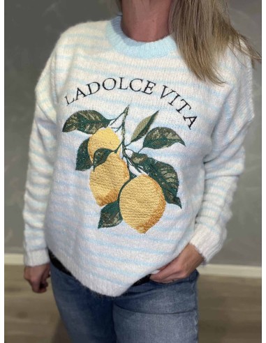 La Dolce Vita print på blå strik – TIPPY