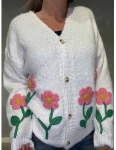 Hvid cardigan med broderede blomster til kvinder – TIPPY Italian Select 2