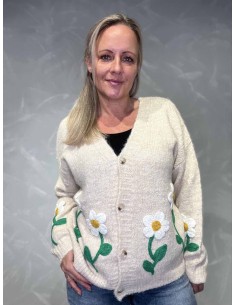 Beige cardigan med broderede blomster til kvinder – Italian Select