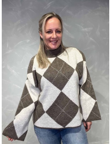 Brun og beige ternet strik til kvinder – Tippy Collection