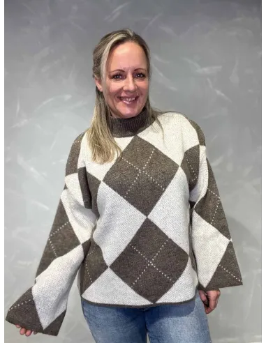 Brun og beige ternet strik til kvinder – Tippy Collection