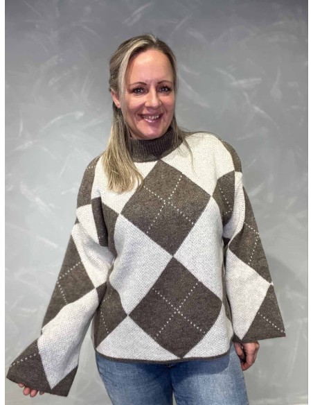 Brun og beige ternet strik til kvinder – Tippy Collection