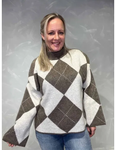 Brun og beige ternet strik til kvinder – Tippy Collection