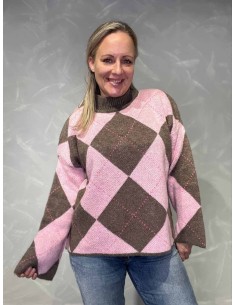 Rosa og brun ternet strik til kvinder – Tippy Collection