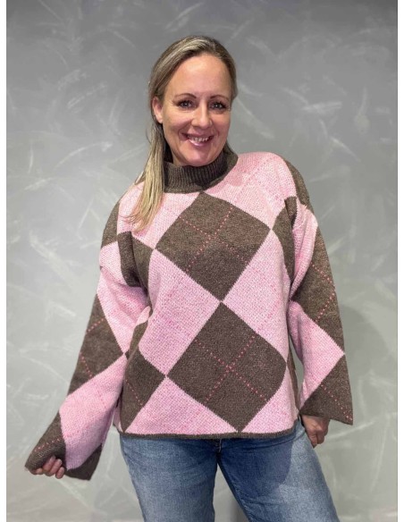 Rosa og brun ternet strik til kvinder – Tippy Collection