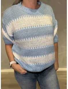 Blå og hvid stribet strik med korte ærmer til kvinder – Tippy Collection 2