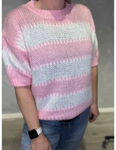 Stribet mønster på pink og hvid strik – TIPPY