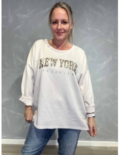 Sand NEW YORK sweatshirt med print til kvinder – Tippy Collection