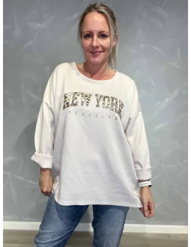 Sand NEW YORK sweatshirt med print til kvinder – Tippy Collection