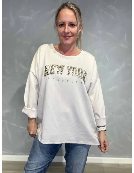 Sand NEW YORK sweatshirt med print til kvinder – Tippy Collection