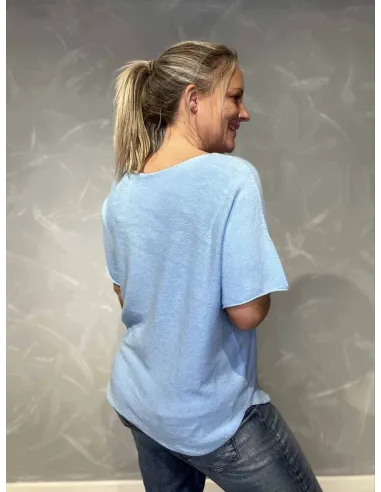 Bagside af lys blå let sommer strik til kvinder – TIPPY