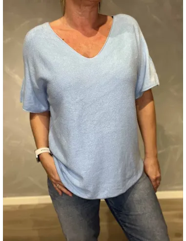 Struktur på lys blå let sommer strik – TIPPY