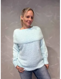 Mint off shoulder strik med stor krave til kvinder – Tippy Collection