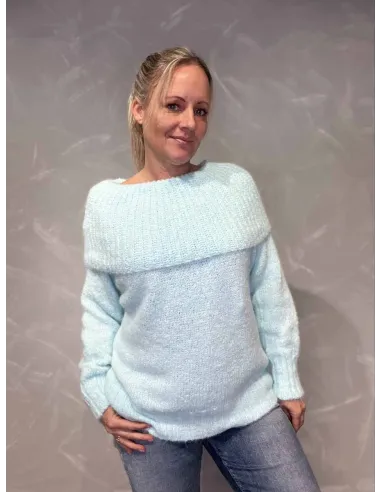 Mint off shoulder strik med stor krave til kvinder – Tippy Collection