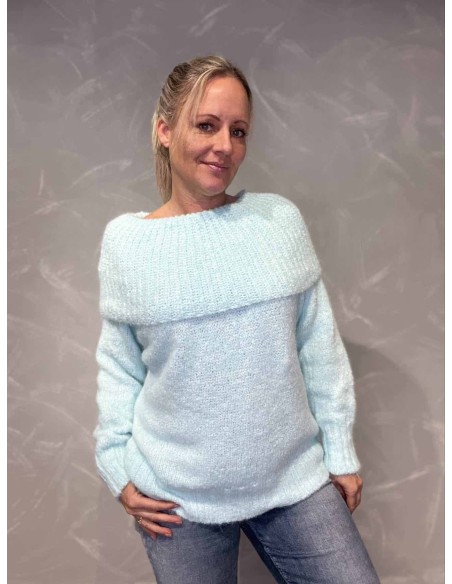 Mint off shoulder strik med stor krave til kvinder – Tippy Collection
