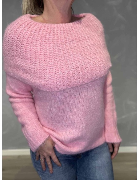Rosa off shoulder strik med stor krave til kvinder – Tippy Collection