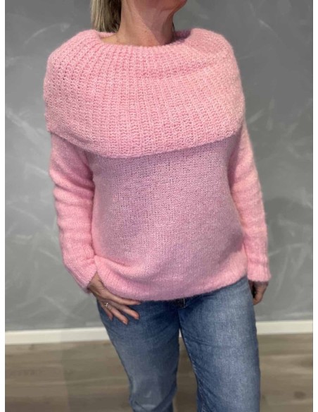 Rosa off shoulder strik med stor krave til kvinder – Tippy Collection