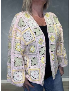 Rosa kombination kort hæklet patchwork cardigan til kvinder – Tippy Italian Select 2