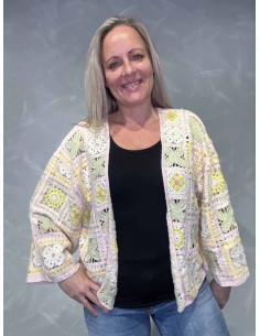 Rosa kombination kort hæklet patchwork cardigan til kvinder – Tippy Italian Select