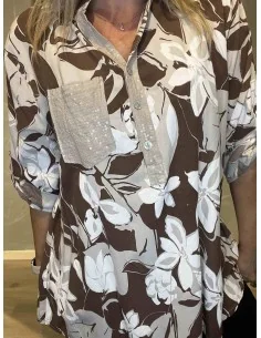 Brun blomster skjortebluse med palietter til kvinder – Tippy Collection 2