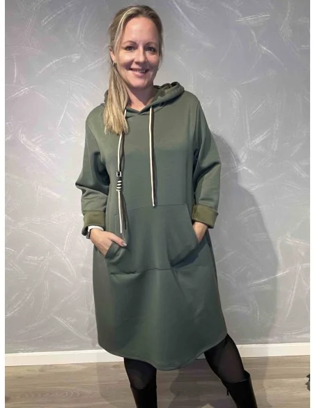 Grøn sweatkjole med hætte til kvinder – Tippy Collection