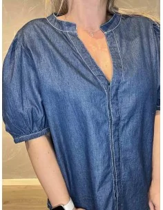 Denim skjorte med korte pufærmer til kvinder – TIPPY Design 2