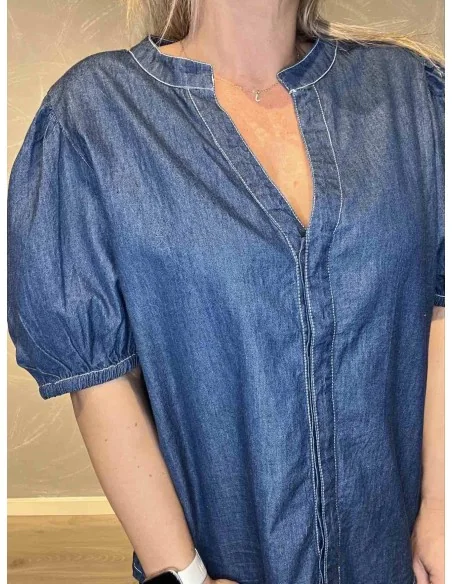 Korte pufærmer på denim skjorte i bomuld – TIPPY