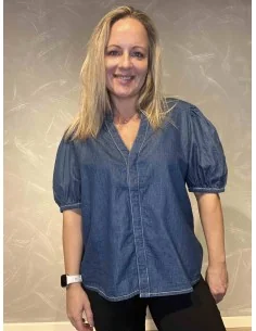 Denim skjorte med korte pufærmer til kvinder – TIPPY Design