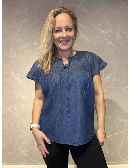 Denim t-shirt med snøre til kvinder – TIPPY Design