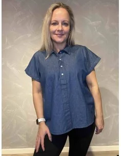 Denim kortærmet skjortebluse til kvinder – TIPPY Design