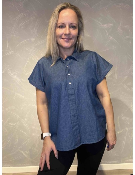 Denim kortærmet skjortebluse til kvinder – TIPPY Design