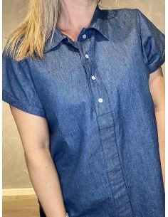 Denim kortærmet skjortebluse til kvinder – TIPPY Design 2