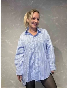 Blå stribet skjorte med struktur til kvinder – Tippy Italian Select