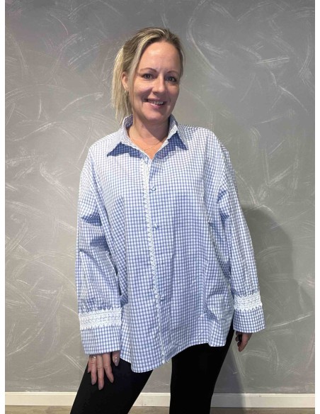 Blå ternet skjorte med broderi til kvinder – Tippy Italian Select